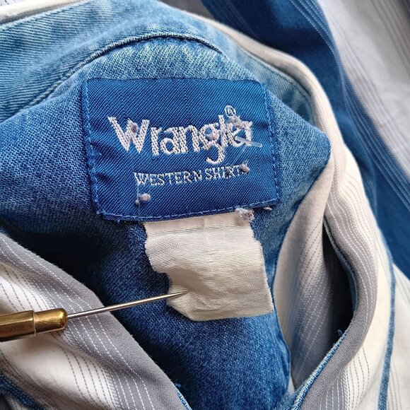 XXL Vintage Wrangler Western Shirt Cowboy Striped Pearl Snaps 1990's Bangladesh - Picture 5 of 8